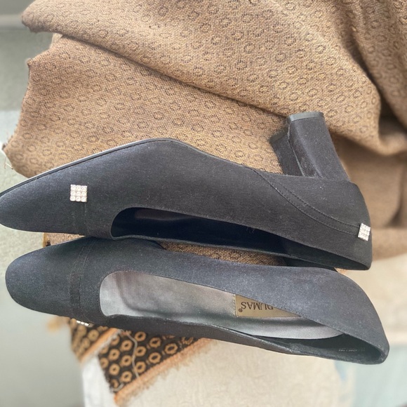 🎩 Pierre Dumas 10 sz block heels rhinestones black satin shoes for party holiday - Picture 6 of 13